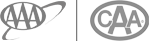 This image features two circular logos. The left has "AAA" with a swoosh, and the right has "CAA" inside an oval.