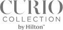 The image shows the logo of "Curio Collection by Hilton," featuring stylized text in a clean, elegant font.